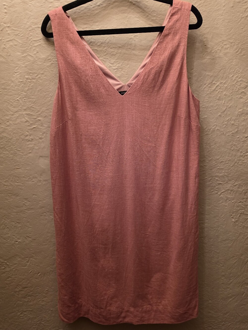 Linen Blend Dusty Rose Shift Dress V Back Sleeveless Minimalist RW&CO L